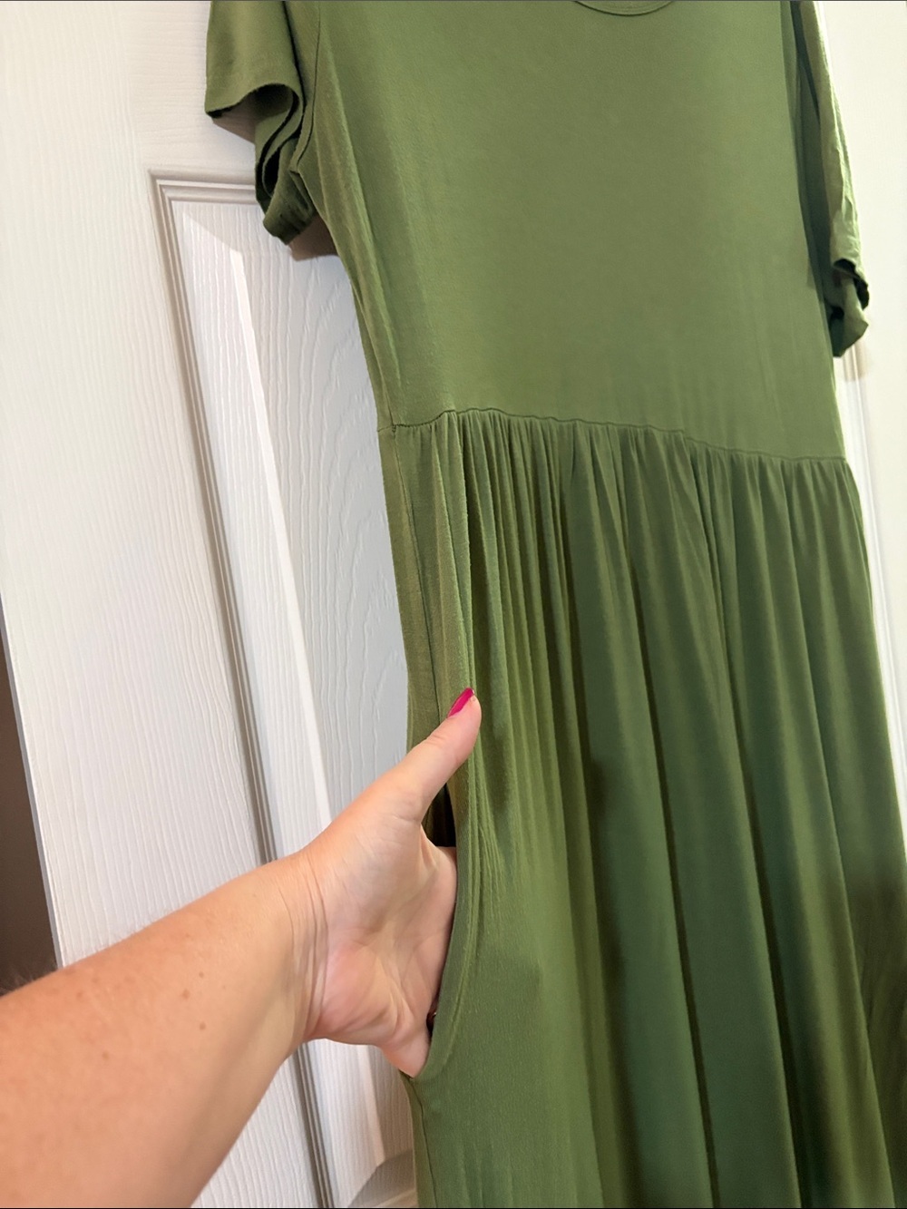 Olive Green Maxi Dress with Short Sleeves extra long for tall women! 2XL - Picture 4 of 5